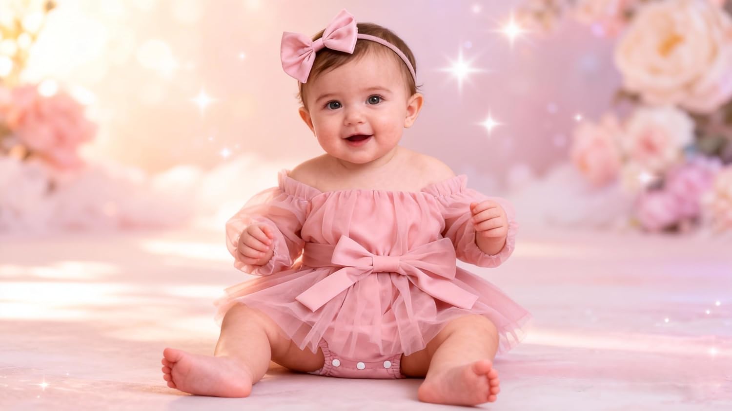 ODASDO Newborn Baby Girl Romper Dress Flower Embroidery Tutu Princess Long Sleeve One-Piece Bodysuit Cake Smash Outfit - Image 3