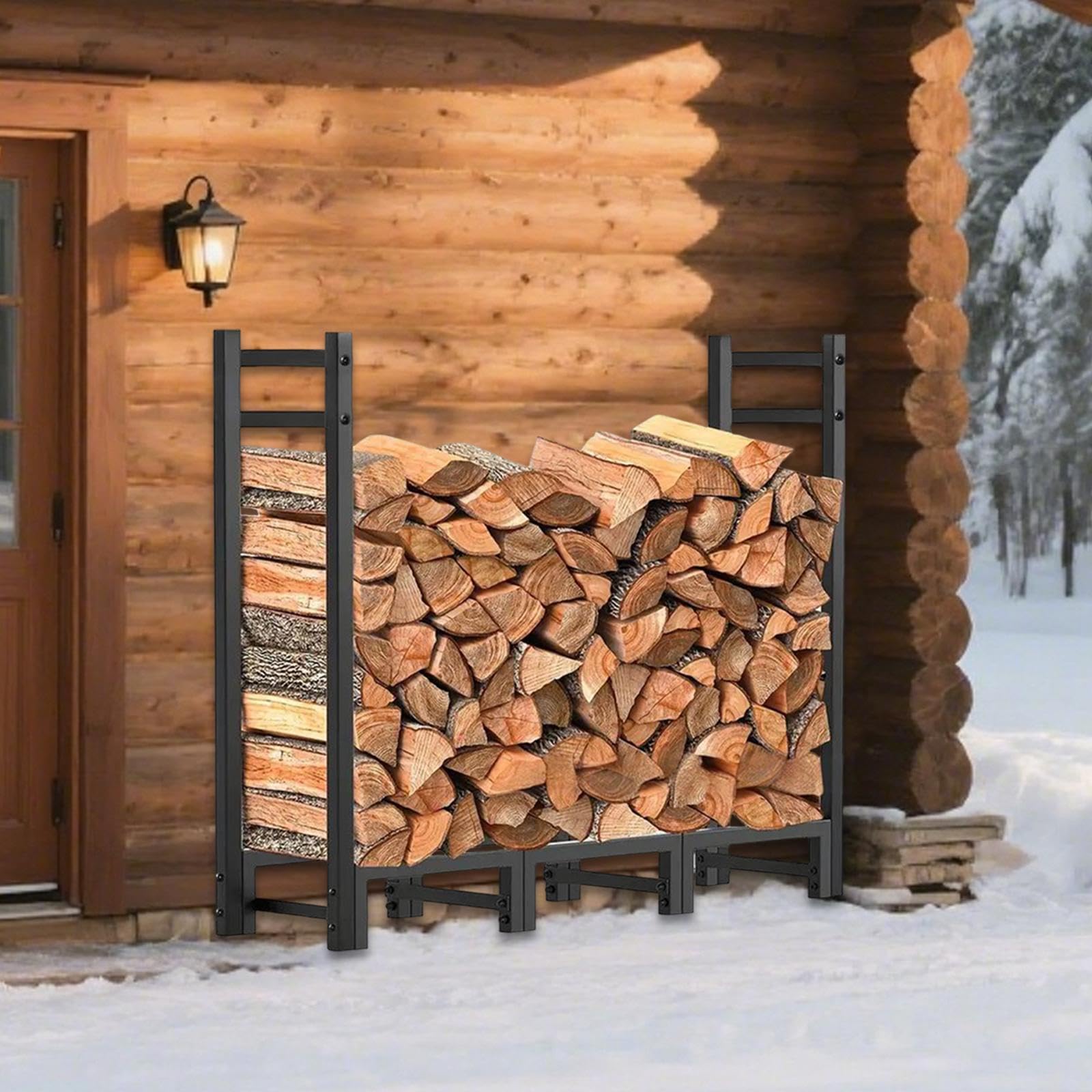 rockible Soporte Apilador de Leña Resistente, Gran Capacidad de 250 Kg para Leña de Chimenea, Resistente, 114 X 25 X 80 Cm.