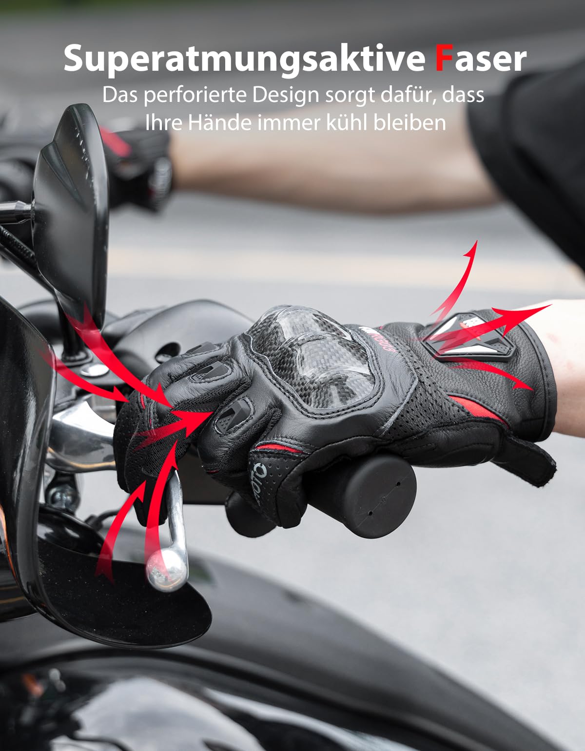 KEMIMOTO Męskie rękawice motocyklowe, pełne palce, kozia skóra z antypoślizgowymi podkładkami, skórzane rękawice motocyklowe do obsługi ekranów dotykowych, zimowe rękawice ochronne do motocrossu