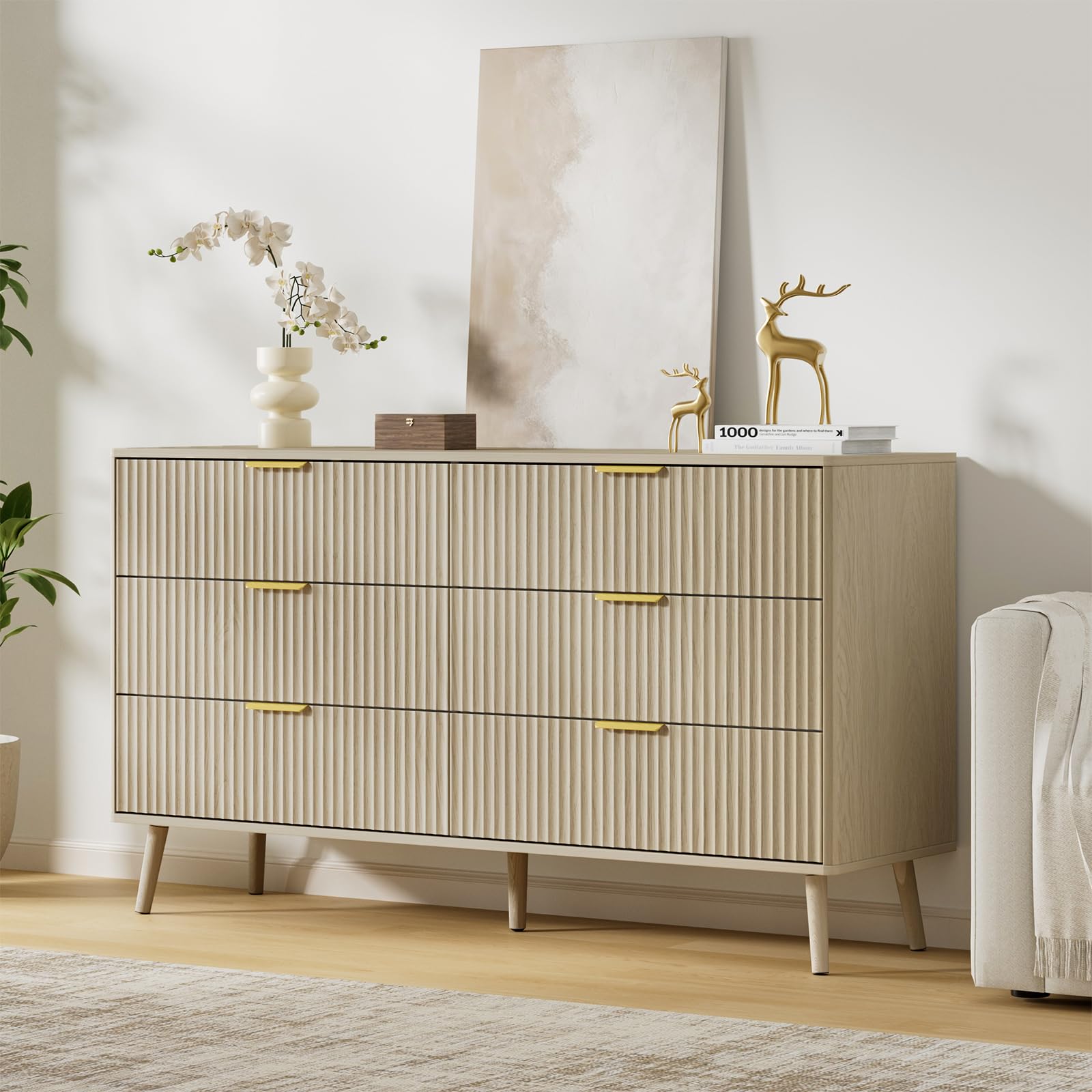 beige dresser with gold handles 9-Drawer White Dresser with Gold Knobs Modern Storage Solution