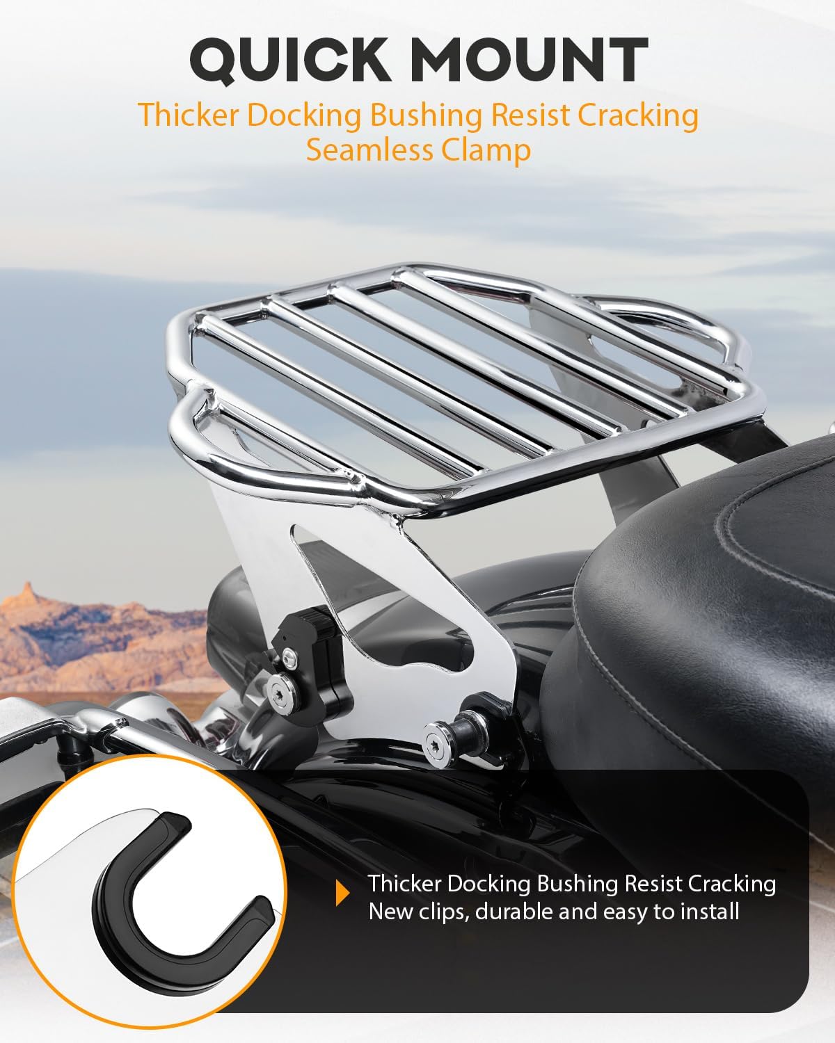 PBYMT Detachable Two-Up Luggage Rack Motorcycle Mounting Rack Compatible with Harley Touring Road King Street Electra Glide 2009-Later Chrome