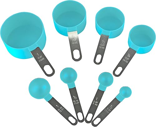 Reston Lloyd 8 tazas y cucharas medidoras para ingredientes secos y líquidos, plástico de grado alimenticio con asas de acero inoxidable, turquesa