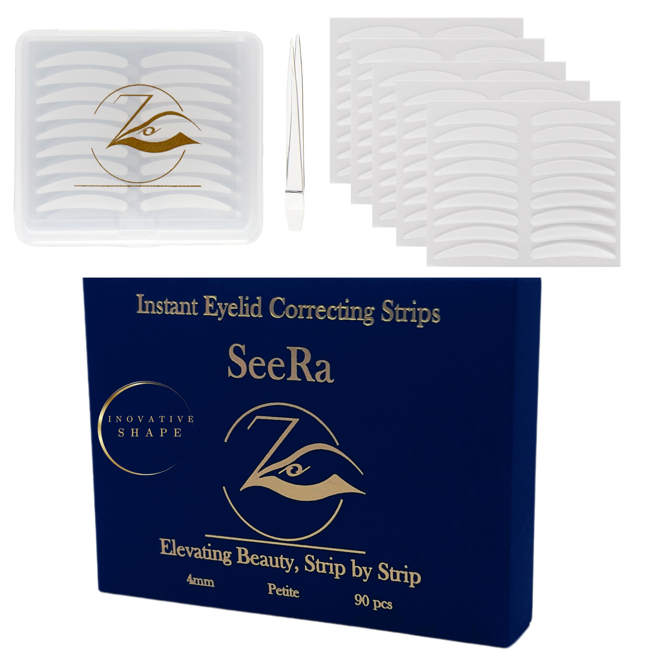 SeeRa: Instant Lifting Eyelid Tape for Hooded & Droopy Eyes - Hypoallergenic, Waterproof, Invisible Eye Lift Strips, Non-Surgical, Eyelid Lifters & Stickers-90pcs (4mm-7mm) (4mm-Petite)
