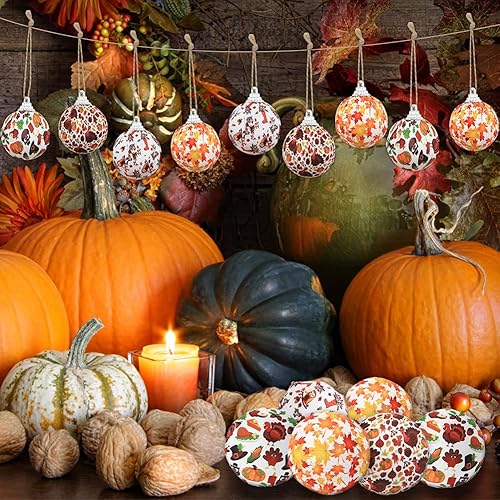 Miniatura 7 de 16 bolas colgantes de otoño para el día de Acción de Gracias, bola colgante envuelta en tela, pavo, calabaza, hoja de arce, adorno para otoño, día