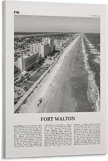 Fort Walton Print Black And White, Fort Walton Wall Art, Fort Walton Poster, Fort Walton Photo Fort Walton Décor Fort Walton Map Florida USA Canvas Wall Art Poster Ready to Hang Framed 12x18inch