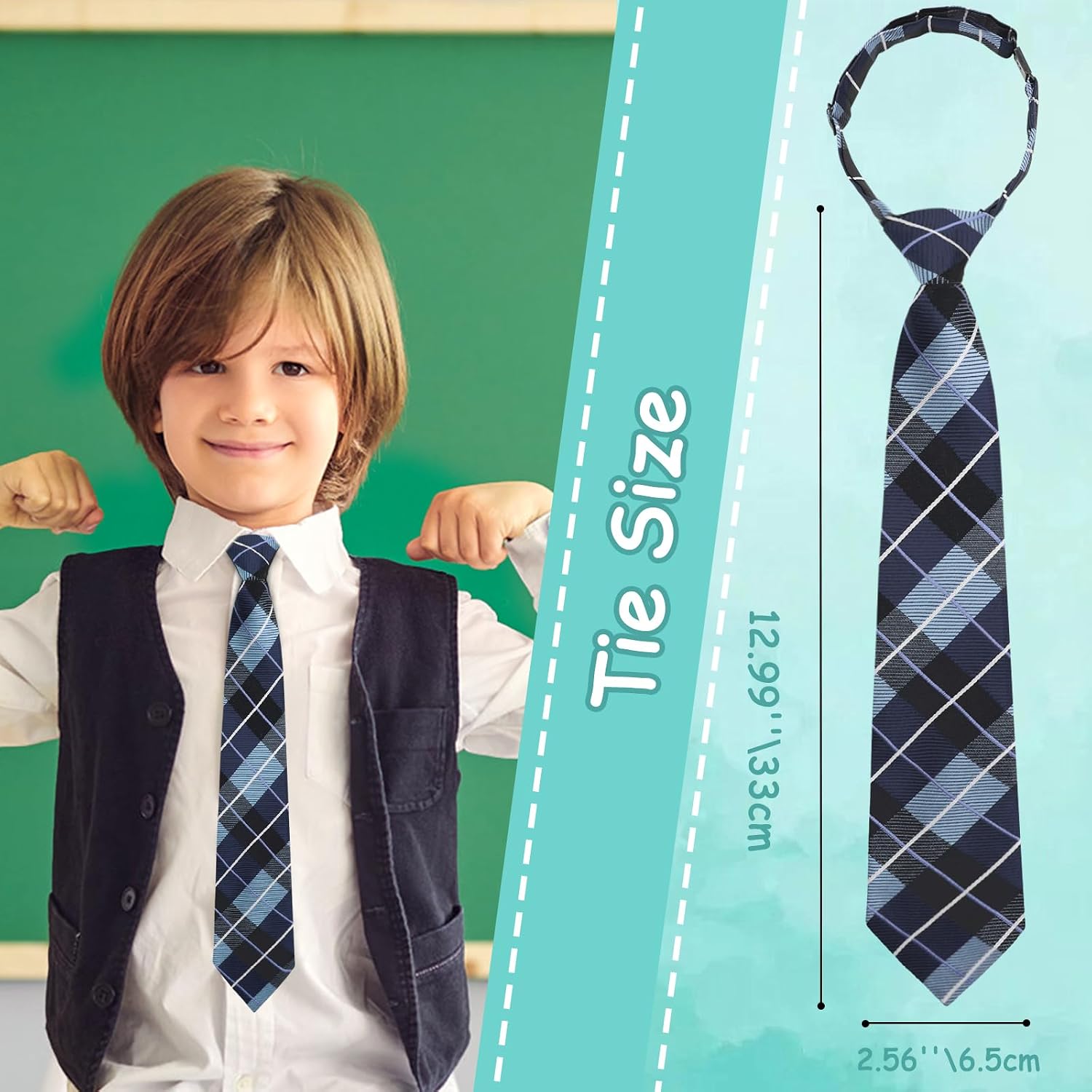 LJBFNN Boys Tie Pre-tied Kids Tie, Boy Tie Adjustable Boys Black Tie for Wedding Graduation School Cosplay Uniforms