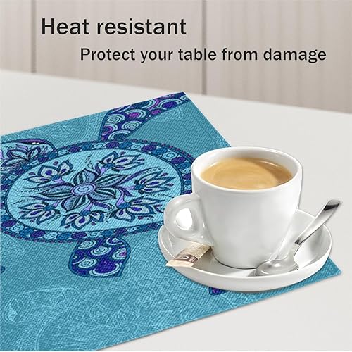 Miniatura 5 de Juego de 4 manteles individuales con diseño de tortuga, lavables, impermeables, para decoración de mesa de comedor, 18 x 12 pulgadas