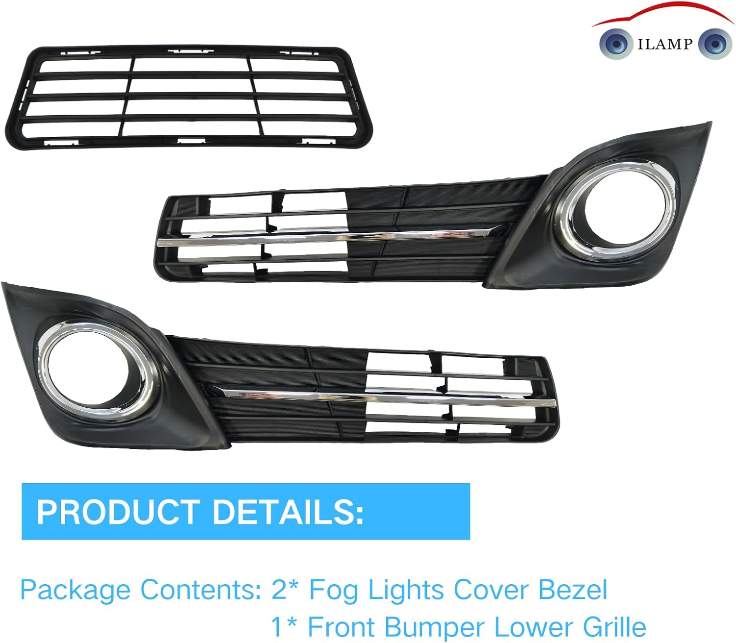 Front Bumper Fog Light Cover Bezel Set Fit for Toyota Camry 2012-14 SE Sport LH+RH Fog Lamp Bracket with Lower Grille, OEM 52126-06200 52125-06200 53112-06210 3 PCS AM-CM12B02-5R-1