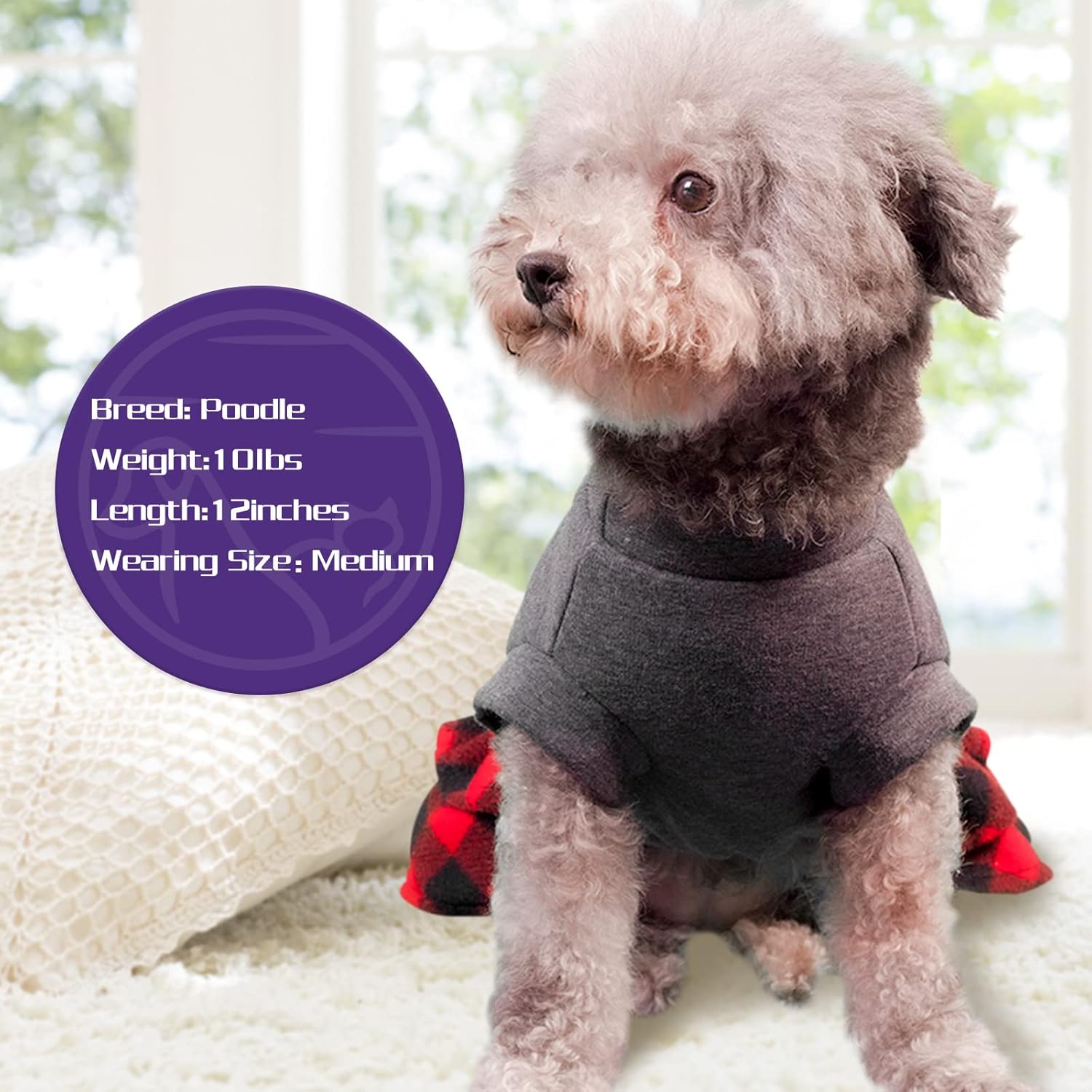 cyeollo Dog Dress Christmas Fleece Plaid Dog Dresses Flannel Thick Thermal Bowknot Winter Cold Weather Pet Dress Girl Dog Clothes Apparel Christmas Outfit Dresses for Small Dogs : Pet Supplies