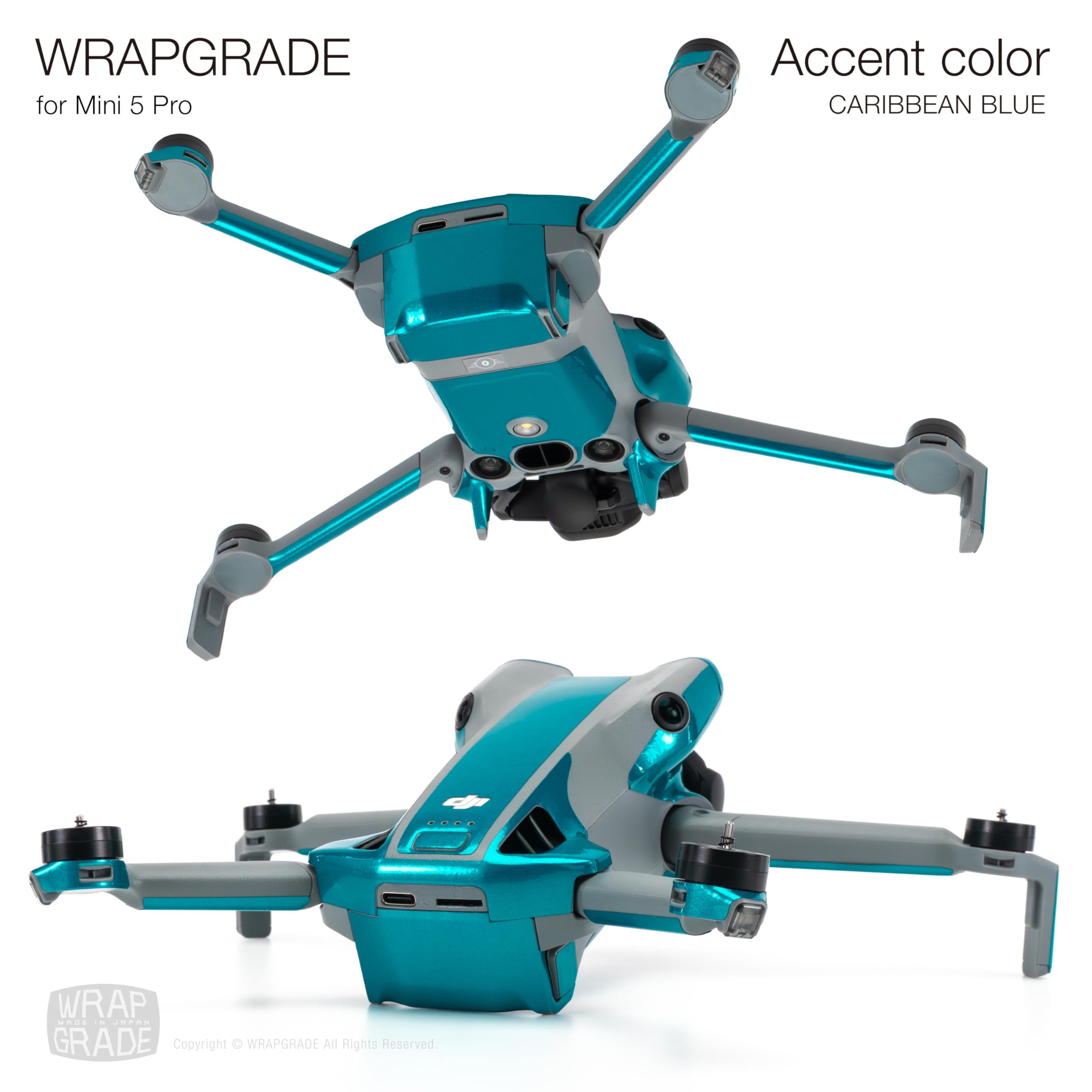 WRAPGRADE Skin Stickers Compatible with DJI Mini 5 Pro Accent Colour (Caribbean Blue) - Image 4