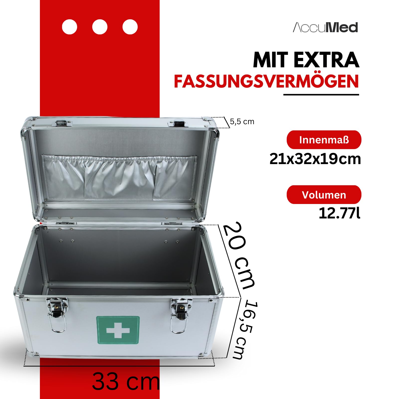 Magnet-Kauf Alu Medizinkoffer Erste Hilfe Koffer -12L XL Groß - für Betriebe Sport Fussball Medizinbox leer abschließbar aus Metall Verbandskoffer Arzneikoffer