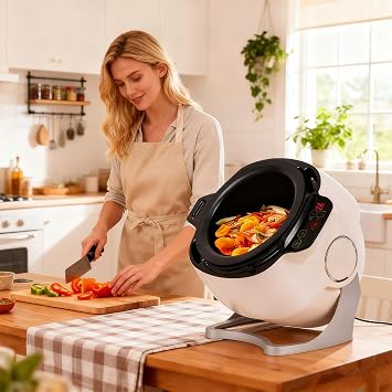 Automatic Cooking Machine, 2000w Rotating Cooking Pot, with 360 Rotating Inner Pot and Smart Touch Panel, 3-Speed Fire Adjustment, 6l Large Capacity, for Stir-Frying, Stewing, Cooking