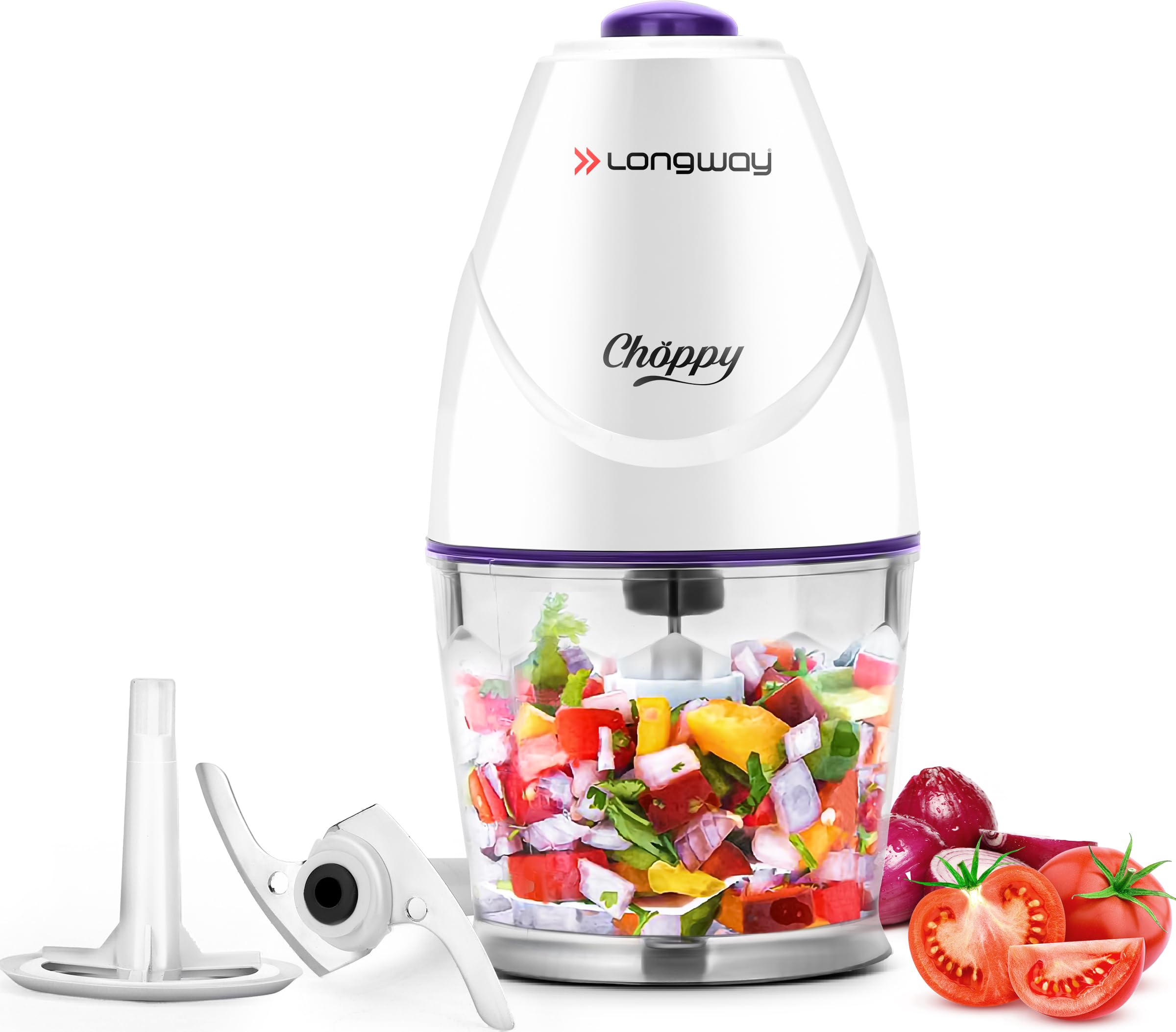 Longway Choppy 400 Watts Electric Vegetable Chopper with Stainless Steel Blades | Chopper, Cutter, Mince, Dice, Whisk Blend | 1 Year Warranty (800 ml, Purple) (B0D14NQS5J) Amazon Price History, Amazon Price Tracker