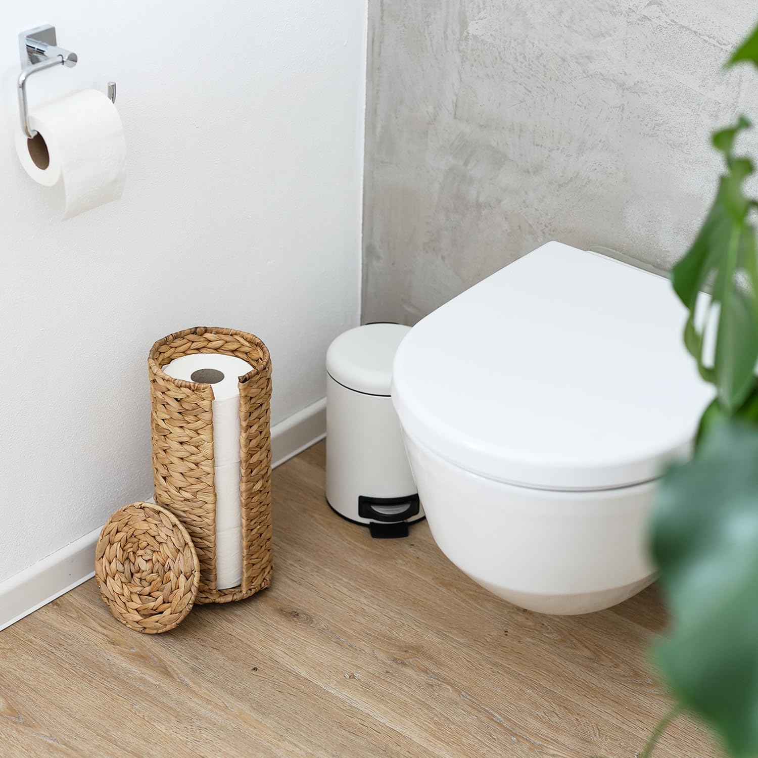 HMF Przechowywanie papieru toaletowego, pleciony ze zrównoważonego hiacyntu wodnego, stojący uchwyt na papier toaletowy, 3 rolki WC, 35,5 x 17 cm