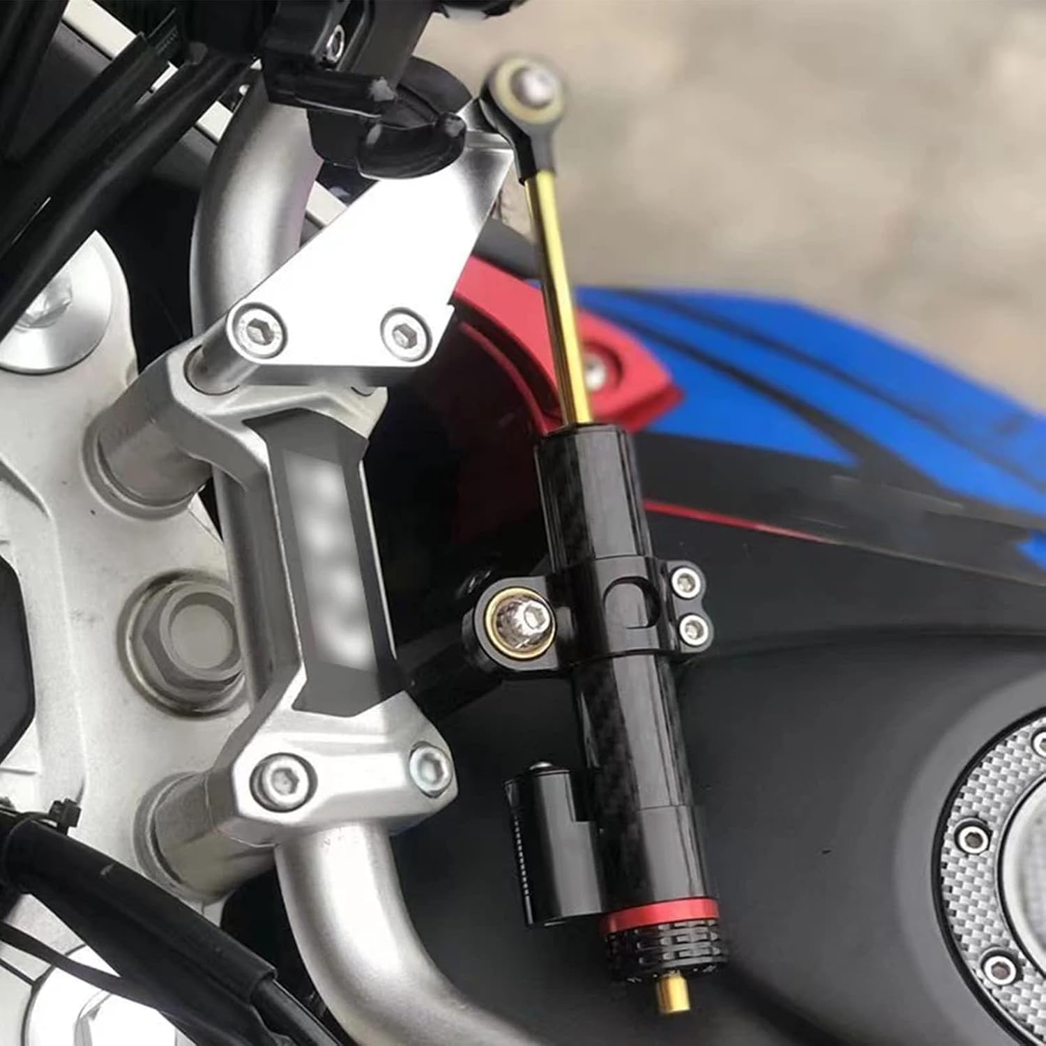 Universal Motorcycle Steering Damper 16 Damping Adjustment Gears 120mm Travel 6061 Aerospace Aluminum Motorbike Steering Damper Stabilizer for Improved Handling (Carbon Fiber Look)