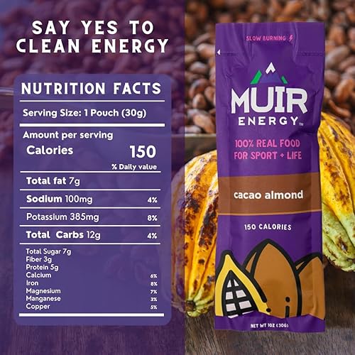Miniatura 7 de MUIR Cacao Almond Gel energético real para alimentos, 10 unidades, gel orgánico vegano paleo sin OMG, sin gluten, combustión lenta, energía limpia