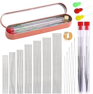 Beading Needles Set 70 Pcs Long Straight Beading Needles Seed Beads Needles with 5 Size Opening Beading Needles Collapsible Beading Needles and Storage Iron Box for Bracelets Making