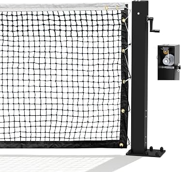 Katop Surface Mount Tennis Net Posts with Heavy Duty Double-Layer Tennis Net, 4 Square Aluminum Alloy Posts, Unique Built-in Winder Design, ITF Compliant, Sturdy and Durable