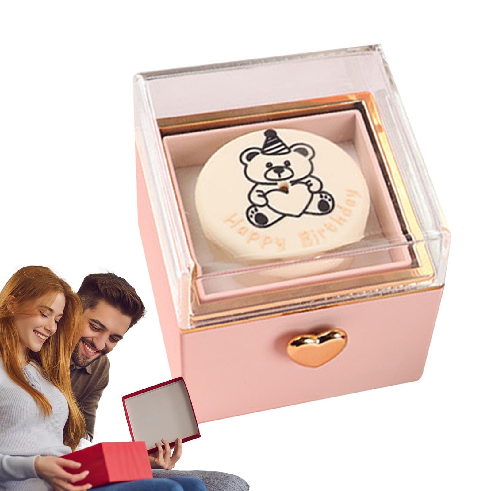 Generisch Ring Box, Rotating Reversible Bear Cake Jewelry Holder, Unique Display Storage Rings, Earrings, Accessories, Idea 3.15x3.15x3.15 inches for Women, Men, Birthday