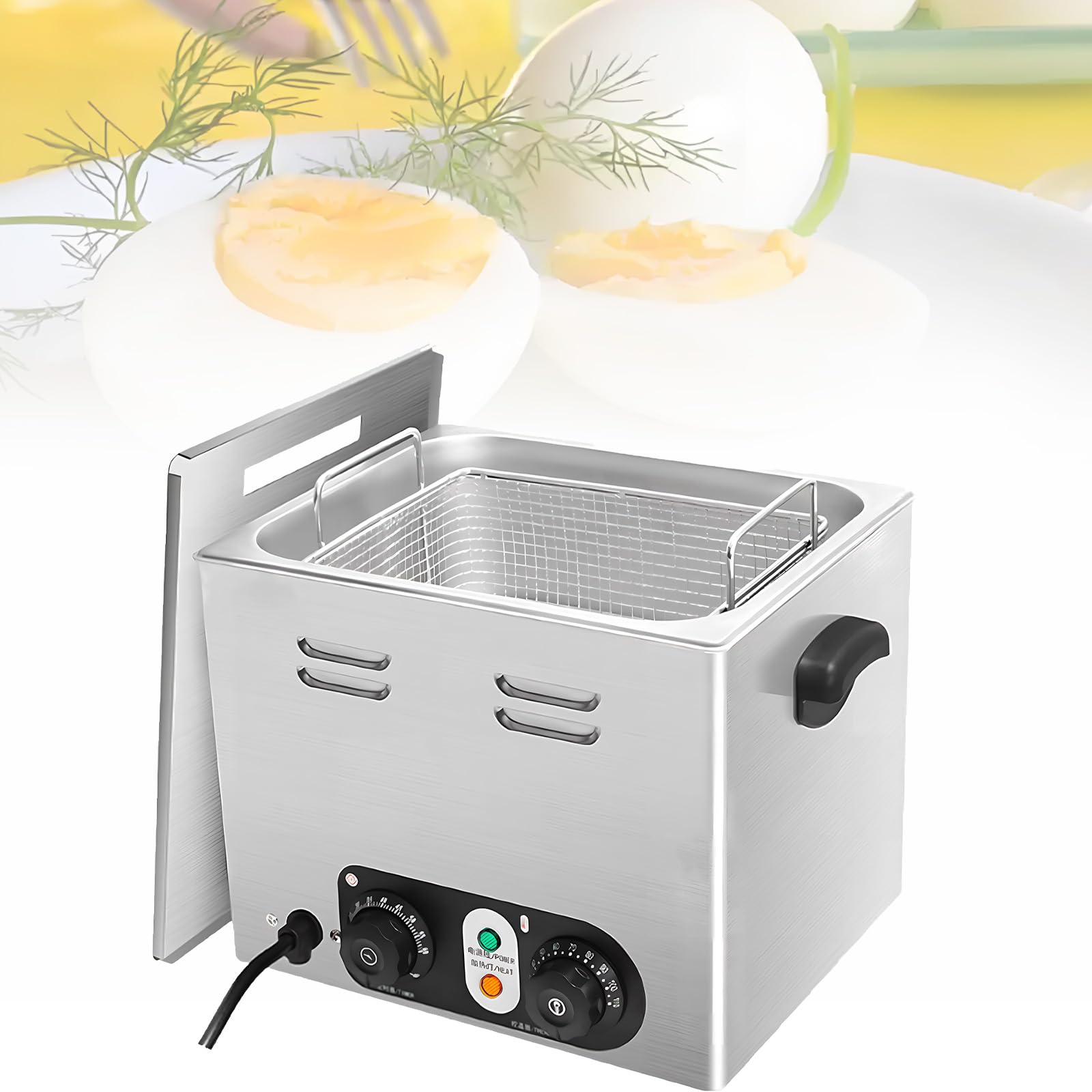 XCSCUK Commercial Egg Boiler, Large Capacity Even Heating Egg Poacher Pan,Soft-Boiled/Half-Boiled Egg Machine,with Mesh Basket, for Restaurant