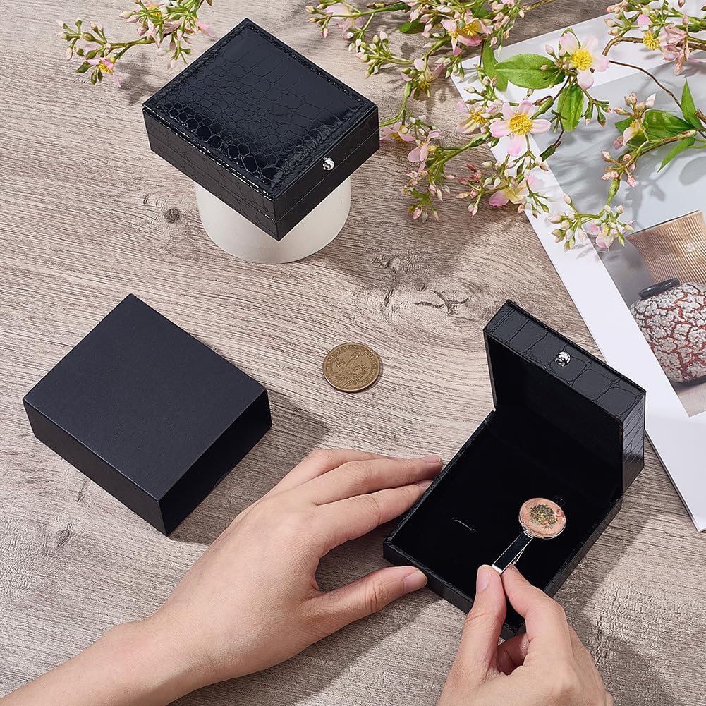OLYCRAFT 2Pcs PU Leather Cufflink Box Small Cufflink Storage Gift Box Black Cuff Links Storage Boxes Cuff Links Jewelry Display Case for Wedding Birthday Anniversary Jewelry Showcase Decoration