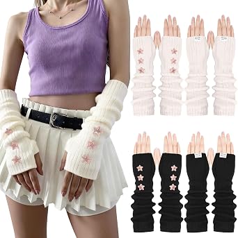 Jspupifip Arm Warmers Y2K, 4 Pairs Lolita Cute Long Fingerless Gloves