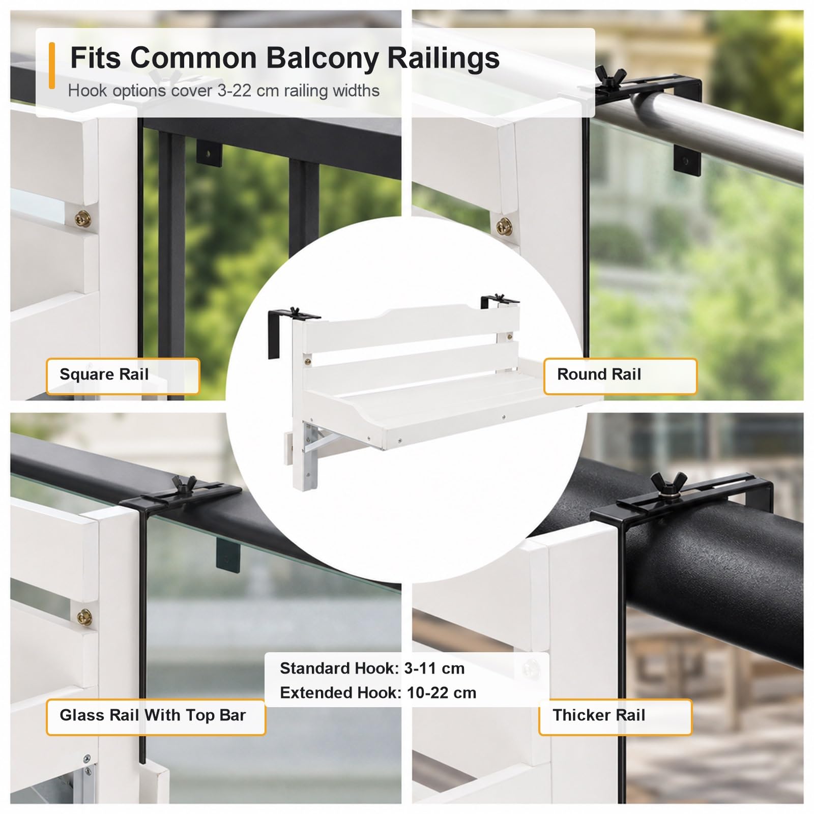 Tavolo sospeso da Balcone Tavolo da Appendere Ringhiera Ringhiera del Balcone Tavolo Pieghevole da Balcone sospeso Salvaspazio Facile da Pulire per terrazza,Giardino,Balcone e Veranda