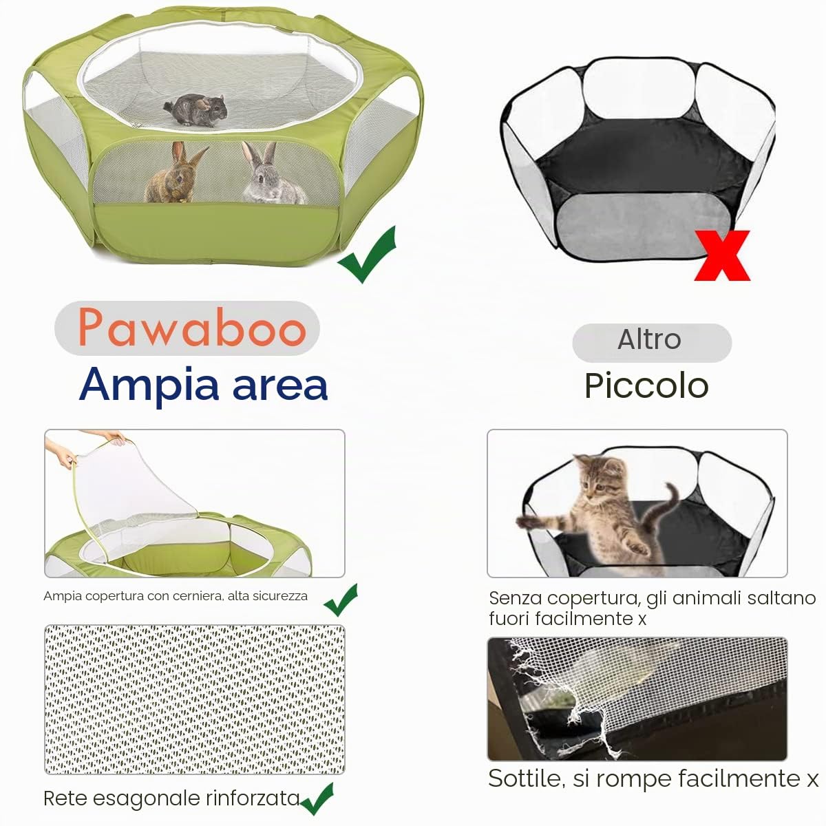 Pawaboo Recinto per Animali Domestici, Box per Animali Piccoli, Tenda per Gatti Cani Cuccioli, Portatile Gabbia, Recinzione in Tessuto Oxford e a Rete, Resistente e Pieghevole, Avocado Verde