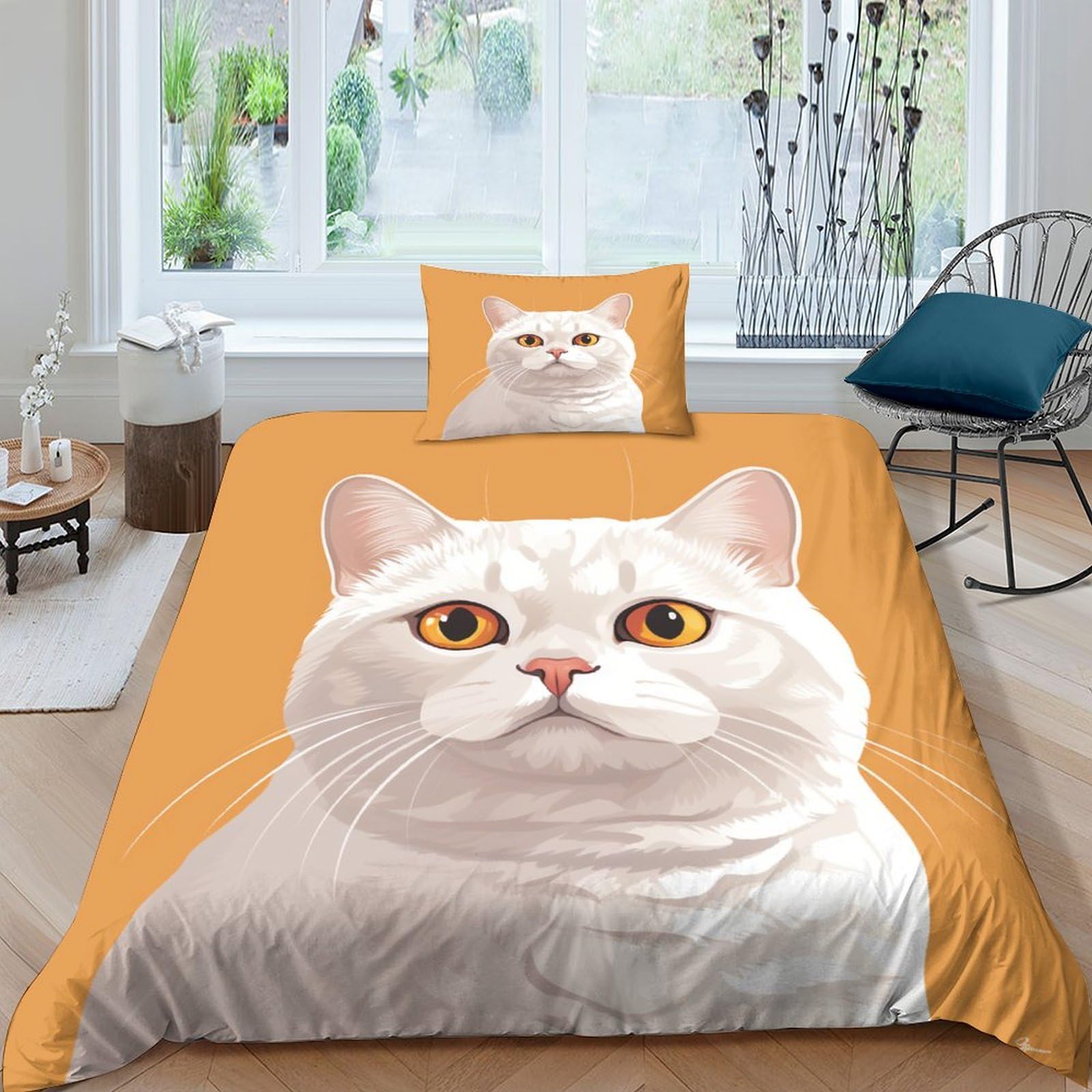 Housse de couette 135x200 chat British Shorthair parure lit simple microfibre anti-acarien