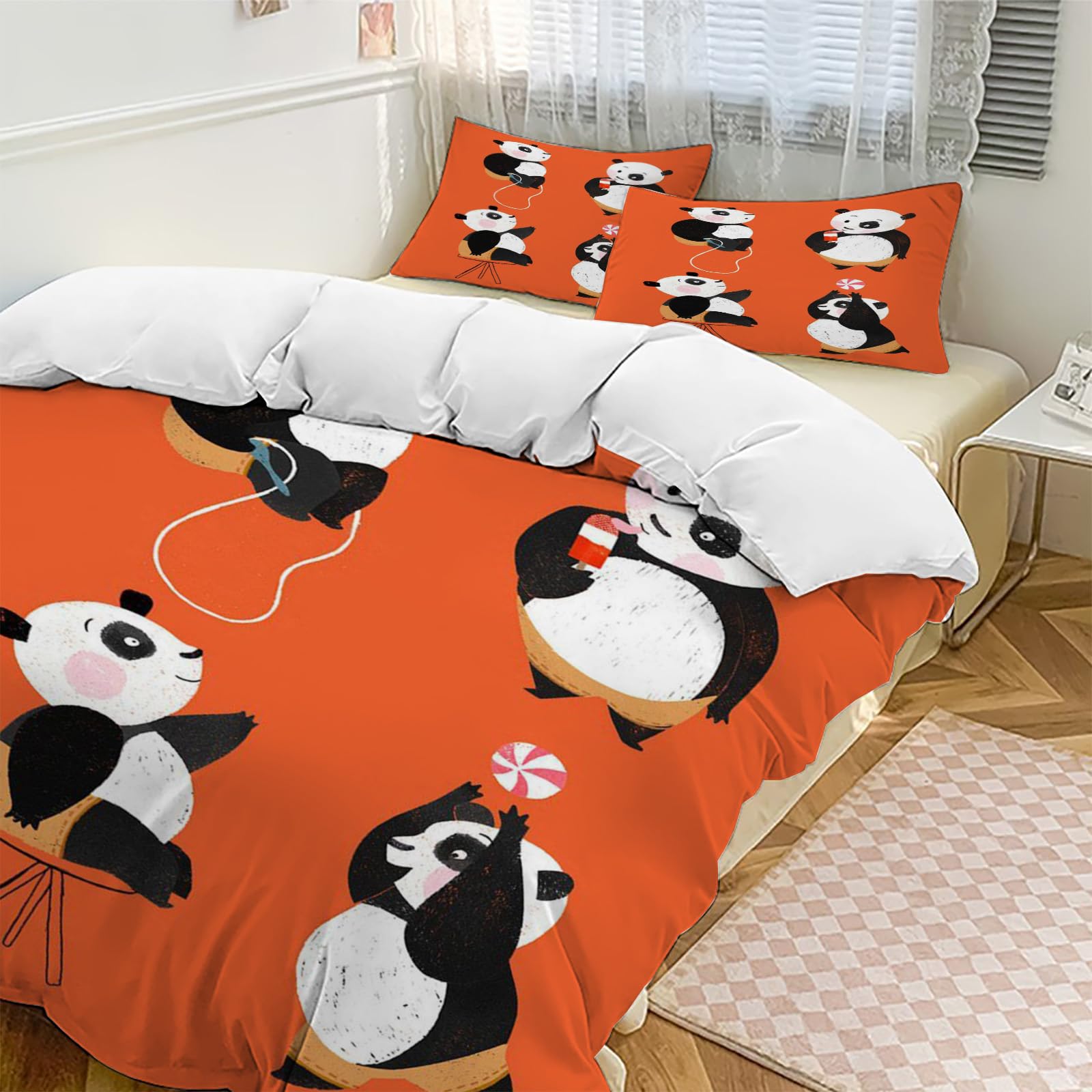 Cute cartoon panda Duvet Cover Set Soft Lightweight 3Pcs Bedding Set with 2 Pillowcase Animal panda subjectCute cartoon panda Duvet Cover Set Soft Lightweight 3Pcs Bedding Set with 2 Pillowcase Anim