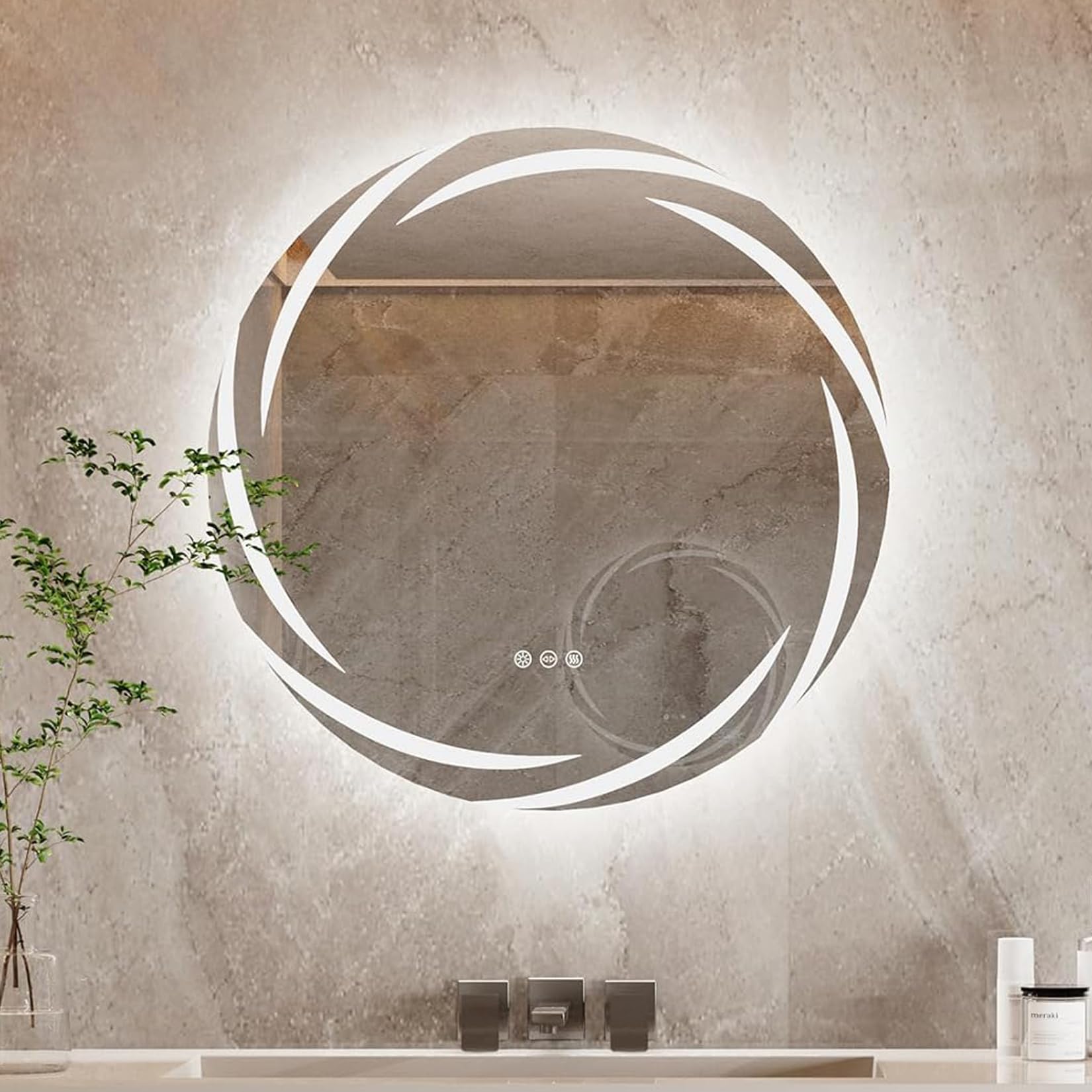 LUVODI Espejo Baño Luz Led Redondo 60 cm Espejos para Casa Pared Antivaho Espelho Banho Inteligente con Luz Retroiluminado Ajustable Smart Bathroom Mirror Decorativo para Maquillaje Lavavo Hotel (Sol)