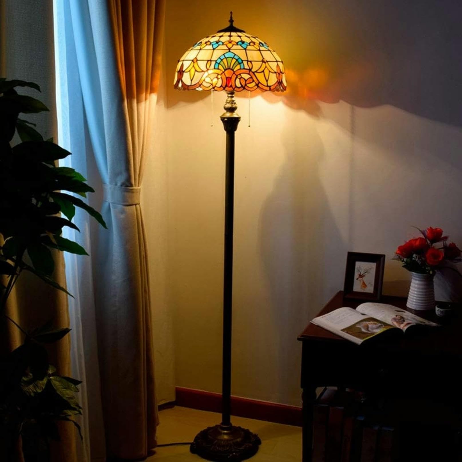 Lampa Stojąca Do Czytania Tiffany 16 Cali,Lampa Podłogowa Tiffany W Stylu Europejskim,Żółta,Szklana,Czysta,Pionowa Lampa Do Czytania,Do Gabinetu,Salonu,Sypialni