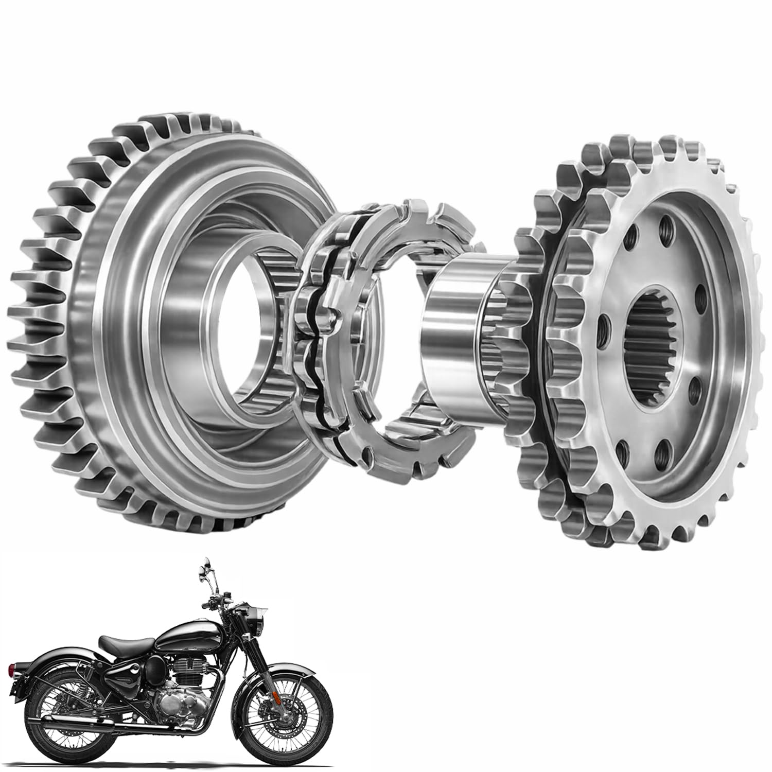 Allextreme EXSCAR1 Self Gear Assembly with Direct OEM Replacement and Bullet Electra Classic 350 & 500cc Model Compatibility (350 Gram, Chrome)-picture-14