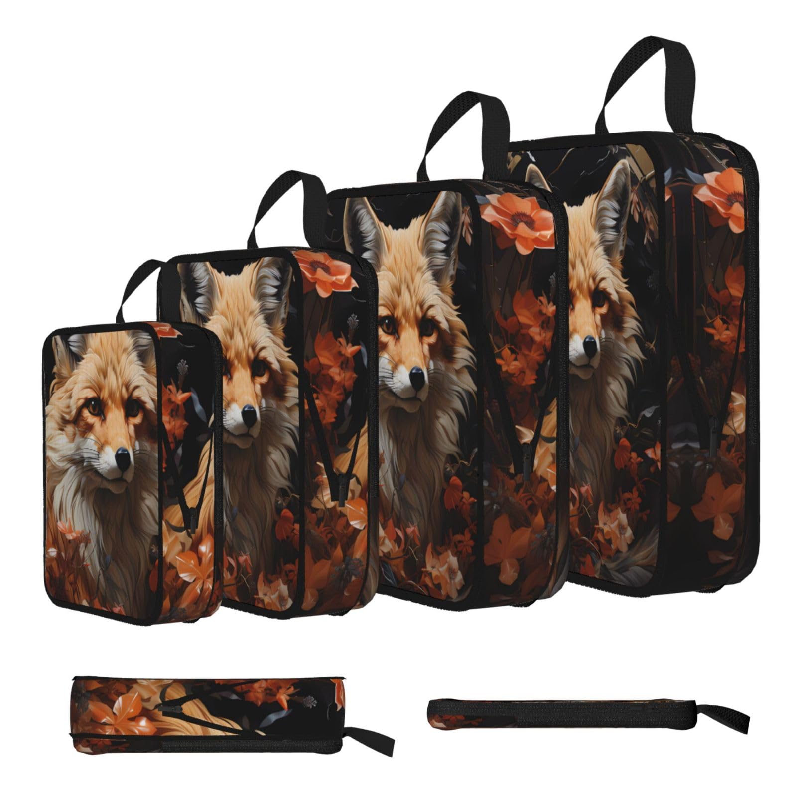 Sxzvvbn Black Fox And Flowers Compression Packing Cubes 4 Piece Set