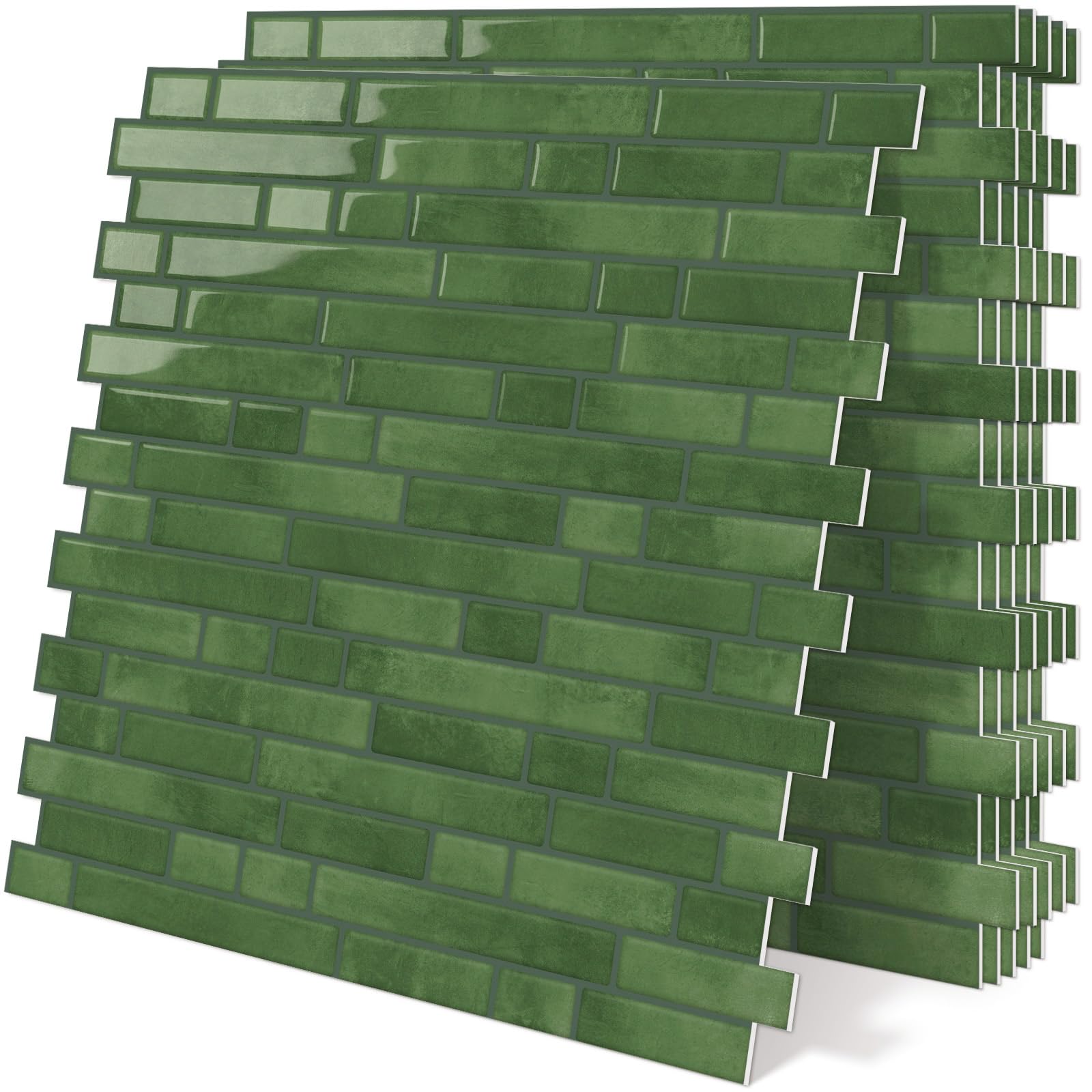 Tiwoos Green Peel and Stick Tiles Self Adhesive Sticky Splashback for Kitchen Wall 3D Stone Marble Tiles 10-Sheet (12"×12")