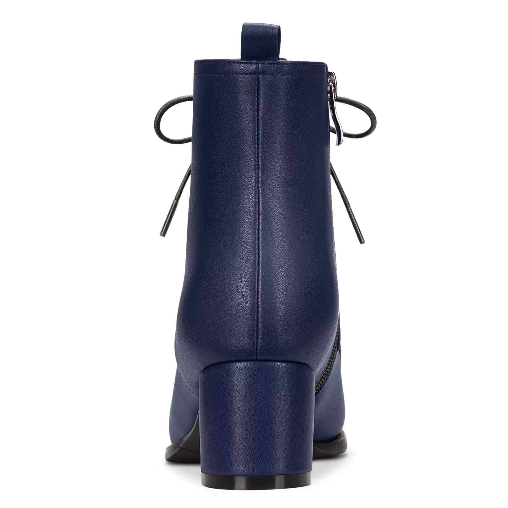 Saekcted Mujer Chunky Ancho Bajos Gatito Heel Cuadrada Punta Botines Cordones Cremallera Botas