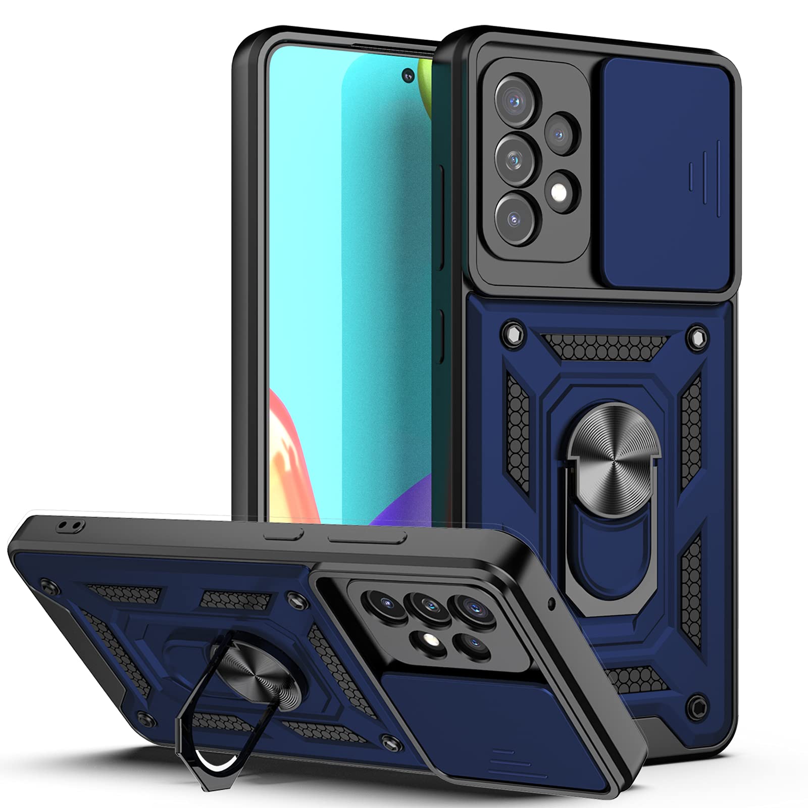 Samsung A32 5G Case (2021), Galaxy A32 5G Case, [Military-Grade] [360 Kickstand & Slide Camera Protector] Hybird Impact-Resistant Bumpers Cover Phone Case for Samsung Galaxy A32 5G (Navy)