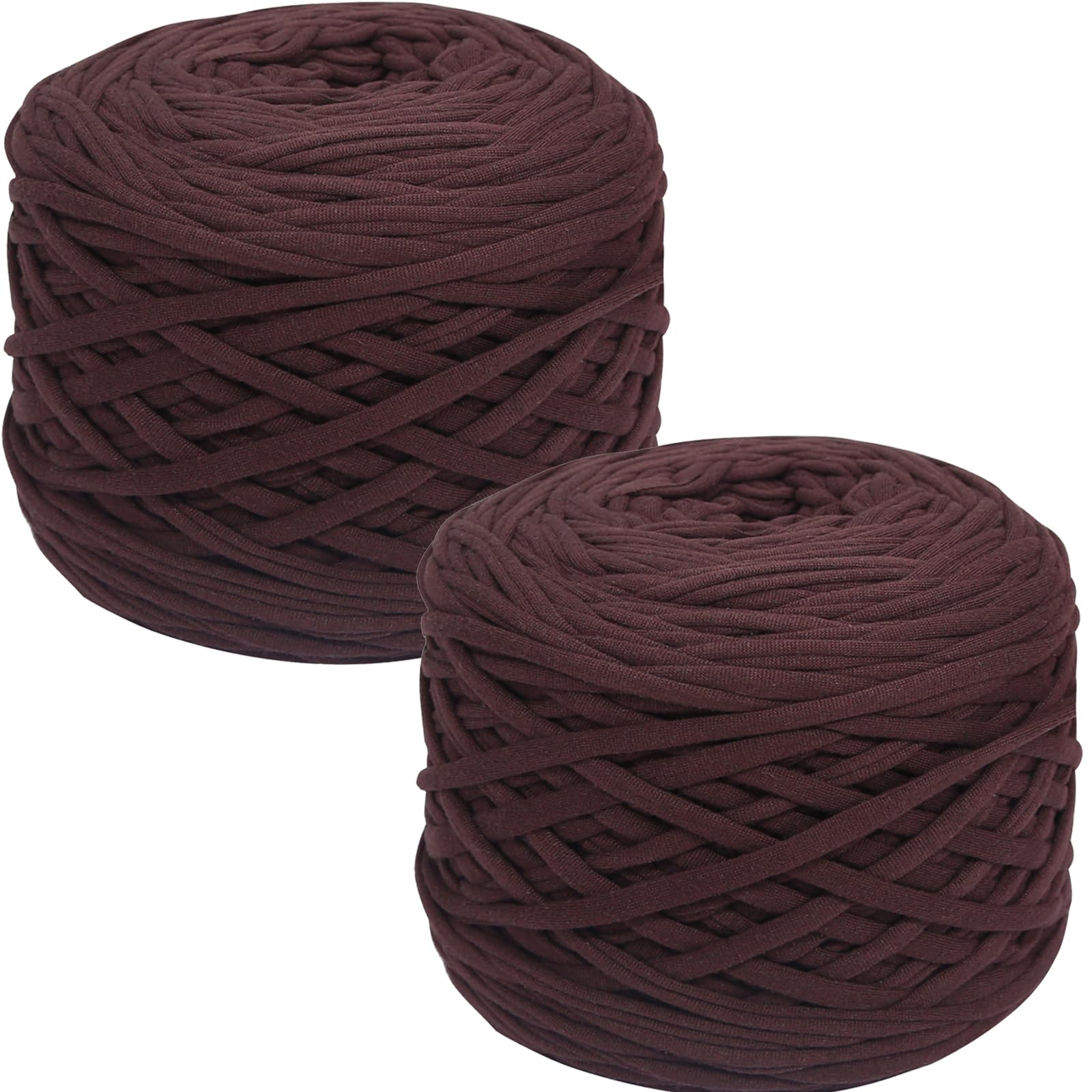 SIMEIQI 2 PCS 800g T-Shirt Yarn Elastic Fabric Crochet for DIY Knitting, 130 Yards Spaghetti Thick Knitting Yarn for Hand DIY Bag Basket Cushion Crocheting Projects,Home Decor (Coffee)