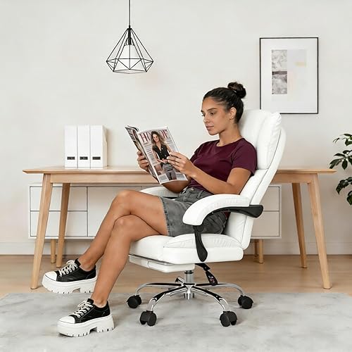 Miniatura 3 de Silla de oficina grande y alta, asiento ancho de 500 libras, silla de oficina ergonómica ejecutiva con respaldo alto y reposacabezas retráctiles,