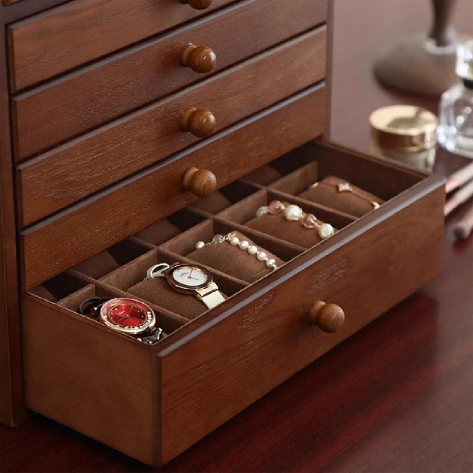 Schmuckschatulle, Schmuckschatulle Aus Holz, 10-Lagige Schmuckschatulle Mit Schublade, Extra GroßE Schmuck-Organizer-Box FüR Frauen Als Geschenk, Personalisierte Schmuckschatulle Aus Holz