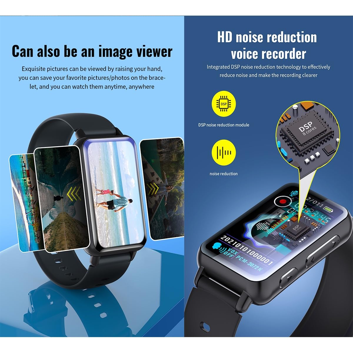 Digita Dyktafon Watch 32 GB, Bluetooth, przenośny dyktafon z funkcją odtwarzania i MP3, dyktafon z redukcją szumów, do nagrywania jednym dotknięciem, wykładów, spotkań, wywiadów, zajęć (rozmiar