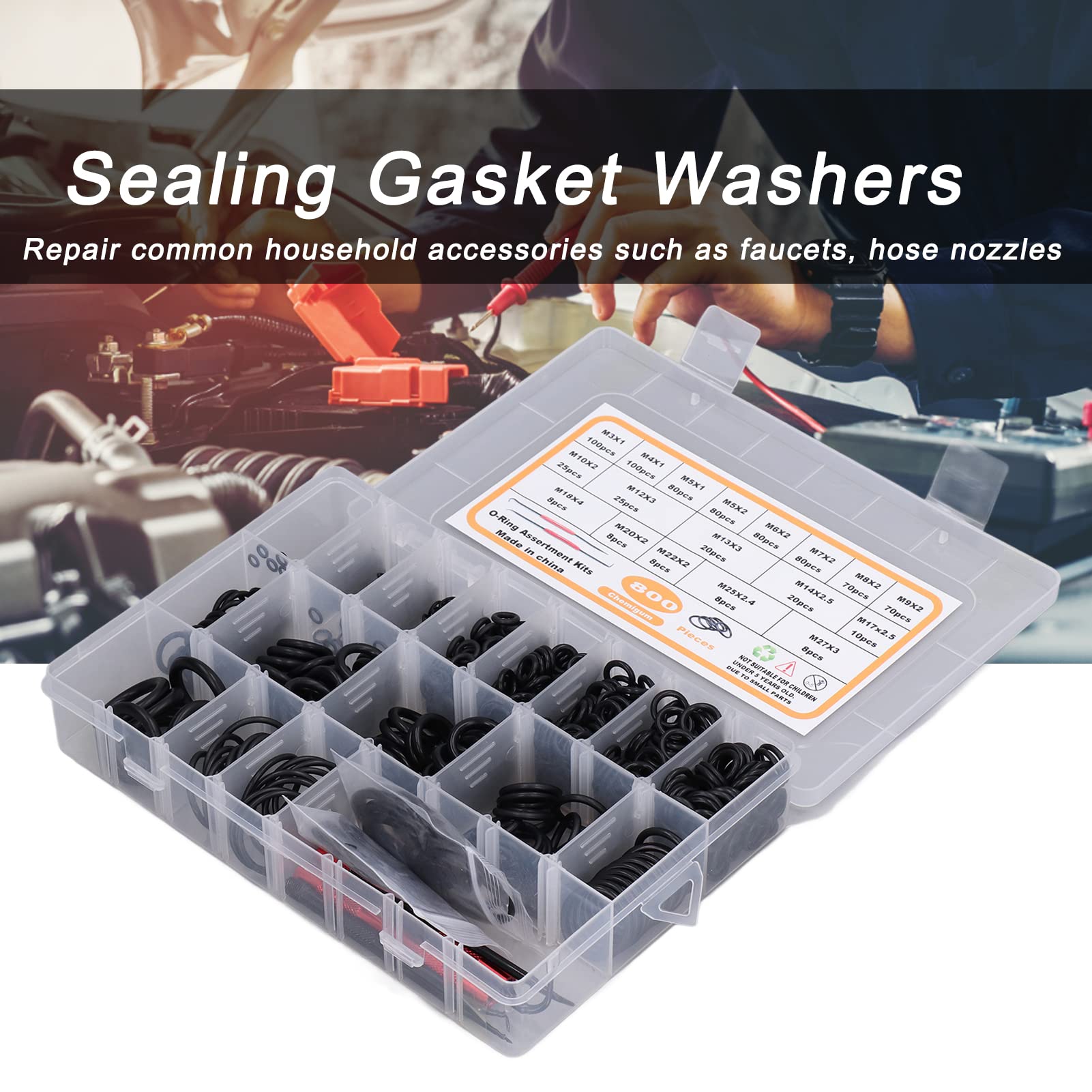 ANKROYU 800PCS O Ring Assortment Kits, Rubber O Ring Assortment Set, Wear Resistance Car Repair O Rings, O Rings Sealing Gasket for Pneumatic Parts