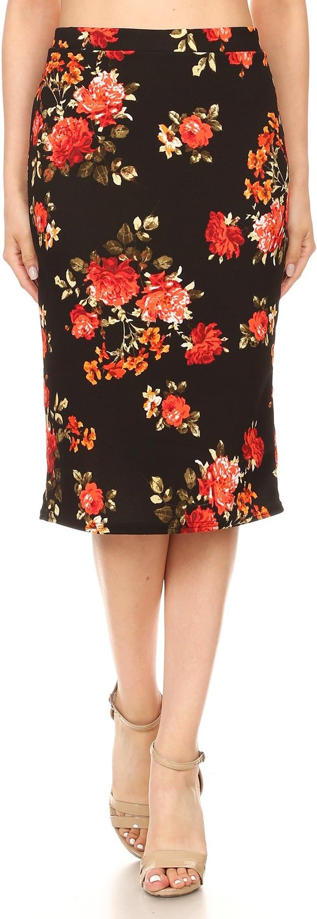 Women's Knee Length Pencil Skirt for Office Wear - Made in USA (1X, Black-Orange)