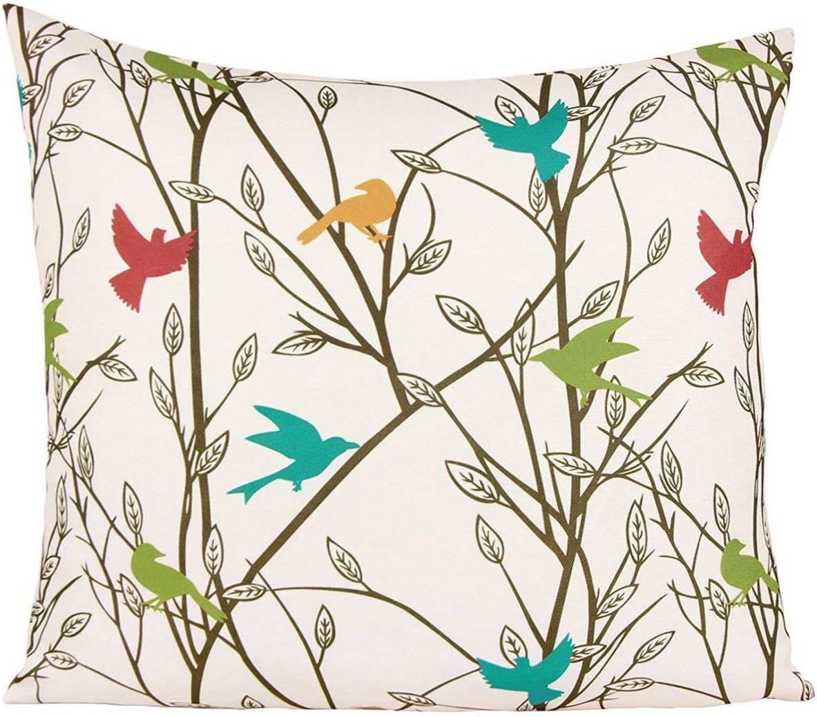 Puredown Canvas Pillow Sham Indoor/Outdoor Cushion Covers Summertime Bird Print Square 18X18 inch Multicolor