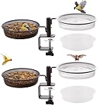 Urban Deco Bird Feeder for Deck Railing, Balcony with 3 Feeding Trays, Bath Spa Dual Use Flower Pot Stand, Porch Outside, Great Attracting Wild Bird,New Bird Feeder bronze-1pack