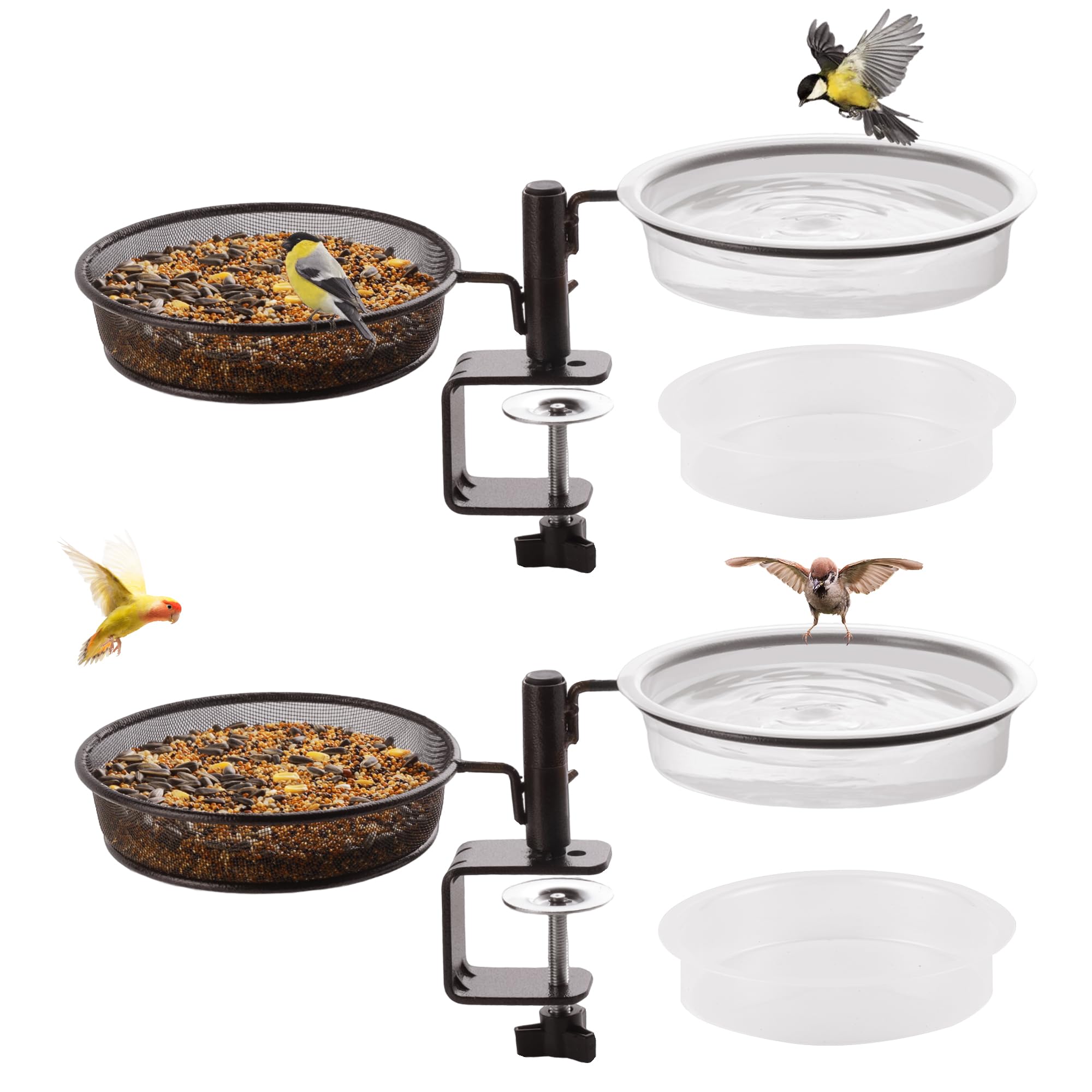 Urban Deco Mangiatoia per Uccelli, a Forma di pedana, con Ciotola, Spa e Semi, Staccabile, per Doppio Uso, Color Bronzo, Bronzo - 2 Pezzi