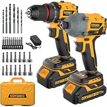 21V Brushless Combo Kits 3/8" Cordless Drill & 1/4" Impact Driver | Power Tools Combo Set with 2 x 2.0Ah Batteries, Charger, 14xSocket Set, 10xDriver Bits, 6xDrill Bits, for Home Repairs & DIY