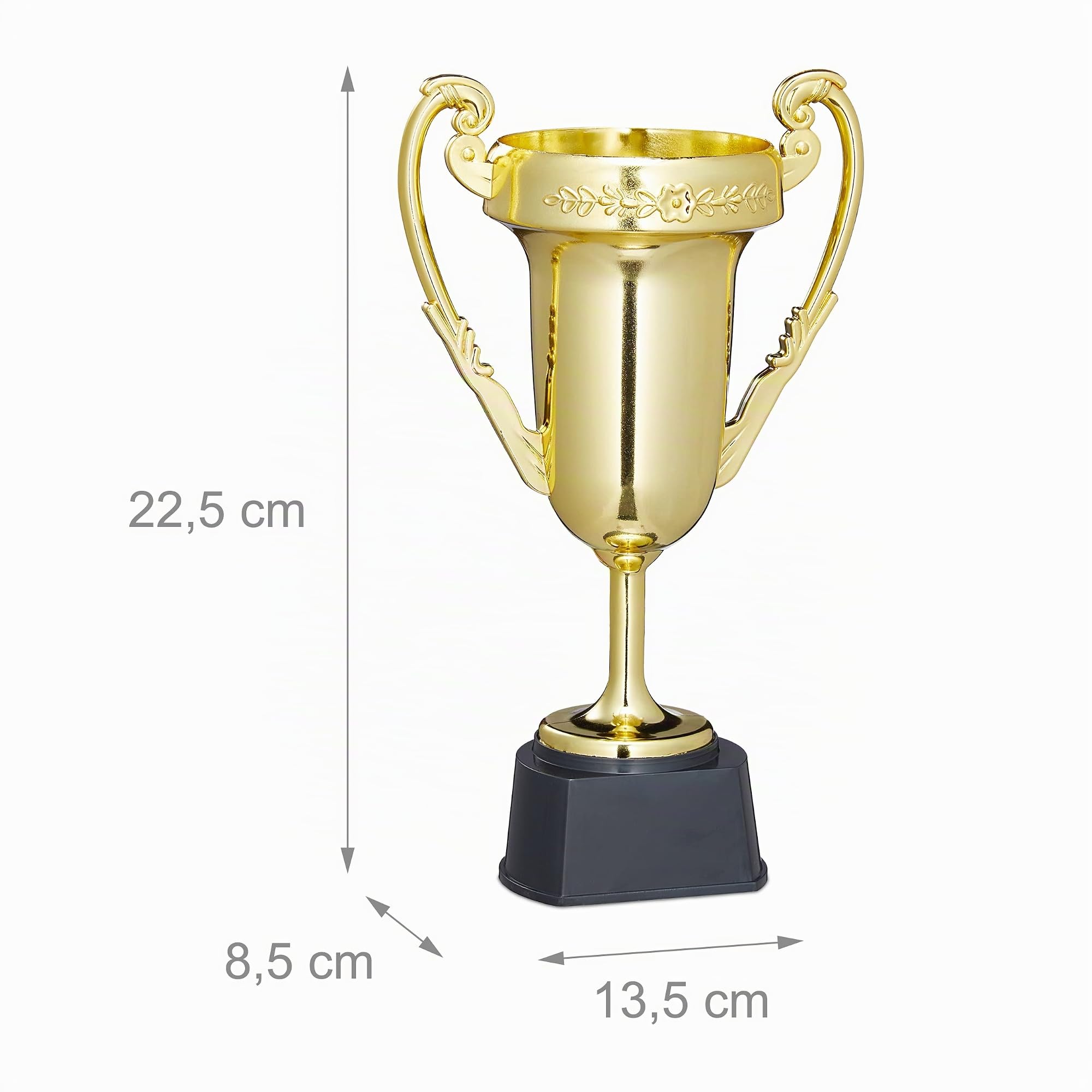 Relaxdays Coppa Sport e Feste, senza incisione, plastica, con manici, 22,5 x 13,5 x 8,5 cm, Confezione da 3 pezzi, Oro, Argento, Bronzo