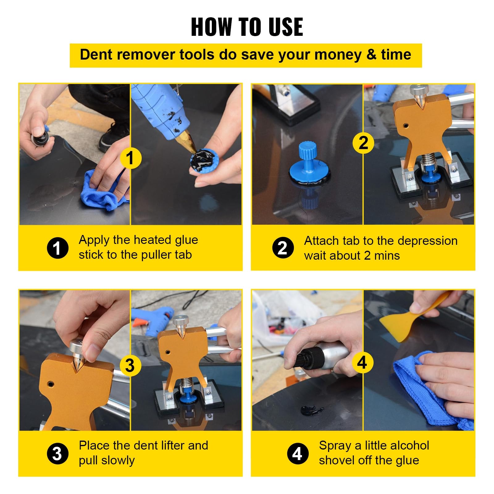 VEVOR Strumenti Kit Automobile da 89 Pezzi per Rimozione delle Ammaccature con Estrattore e Pistola per Colla a Caldo, Kit Rimozione per Carrozzeria Ammaccata, Set Completo per Auto di Riparazione