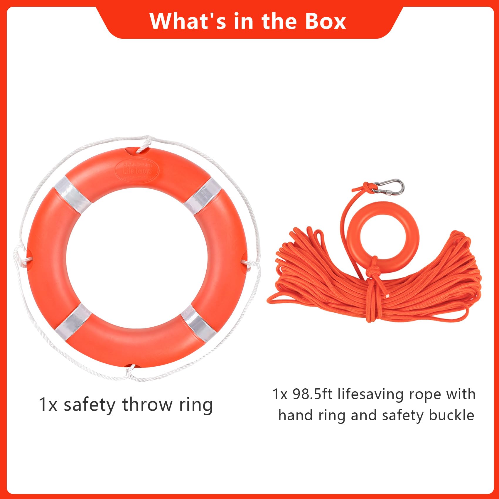 Life Preserver Ring 58,4 cm / 71,1 cm, Boot-Sicherheits-Wurfringe mit Halterung, orangefarbene Boje mit Seil, 2,5 m und reflektierendem Band für Boot